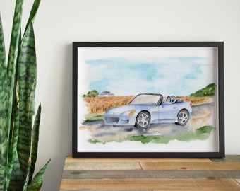 Retrato de coche personalizado en acuarela, pintura de transporte, arte infantil