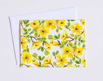 Yellow Rose Floral Greeting Card, Watercolor Notecards, Floral Stationery, Blank Greeting Card, Set of Greeting Cards