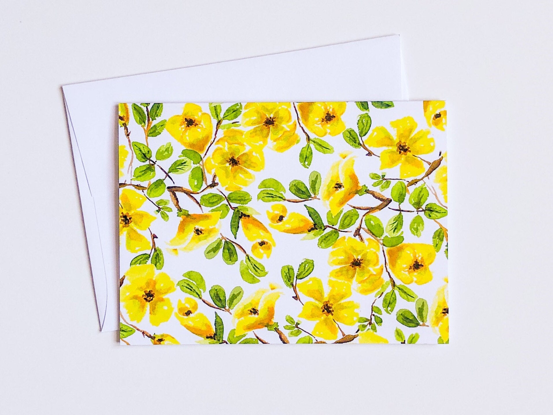 Yellow Rose Floral Greeting Card Watercolor Notecards Floral - Etsy UK