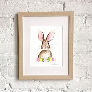 Easter Bunny Watercolor PRINT, Easter Egg Artwork, Easter Decor, Woodland Animal Art, Woodland Creature Painting image 3