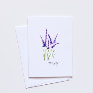 Tarjeta de felicitación de simpatía, Tarjeta pensando en ti, Tarjetas de notas de acuarela, Papelería floral, Tarjeta de felicitación en blanco, Juego de tarjetas de felicitación, Arte de lavanda