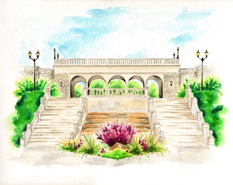 Ault Park Cincinnati Print, Cincinnati Parks artwork, Cincinnati artwork, Wedding Venue Illustration, Cincinnati watercolor wall art