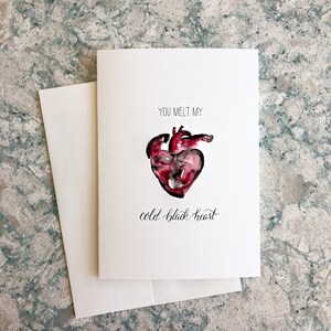 Kalte Schwarze Herz Valentinstagskarte, Aquarell Grußkarte, Happy Valentine es Day, You Melt My Heart, Heart Wall Art