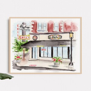 Skyline Chili Cincinnati Print, Cincinnati Chili-kunstwerken, Cincinnati-kunstwerken, Cincinnati-aquarel, Cincinnati-muurkunst