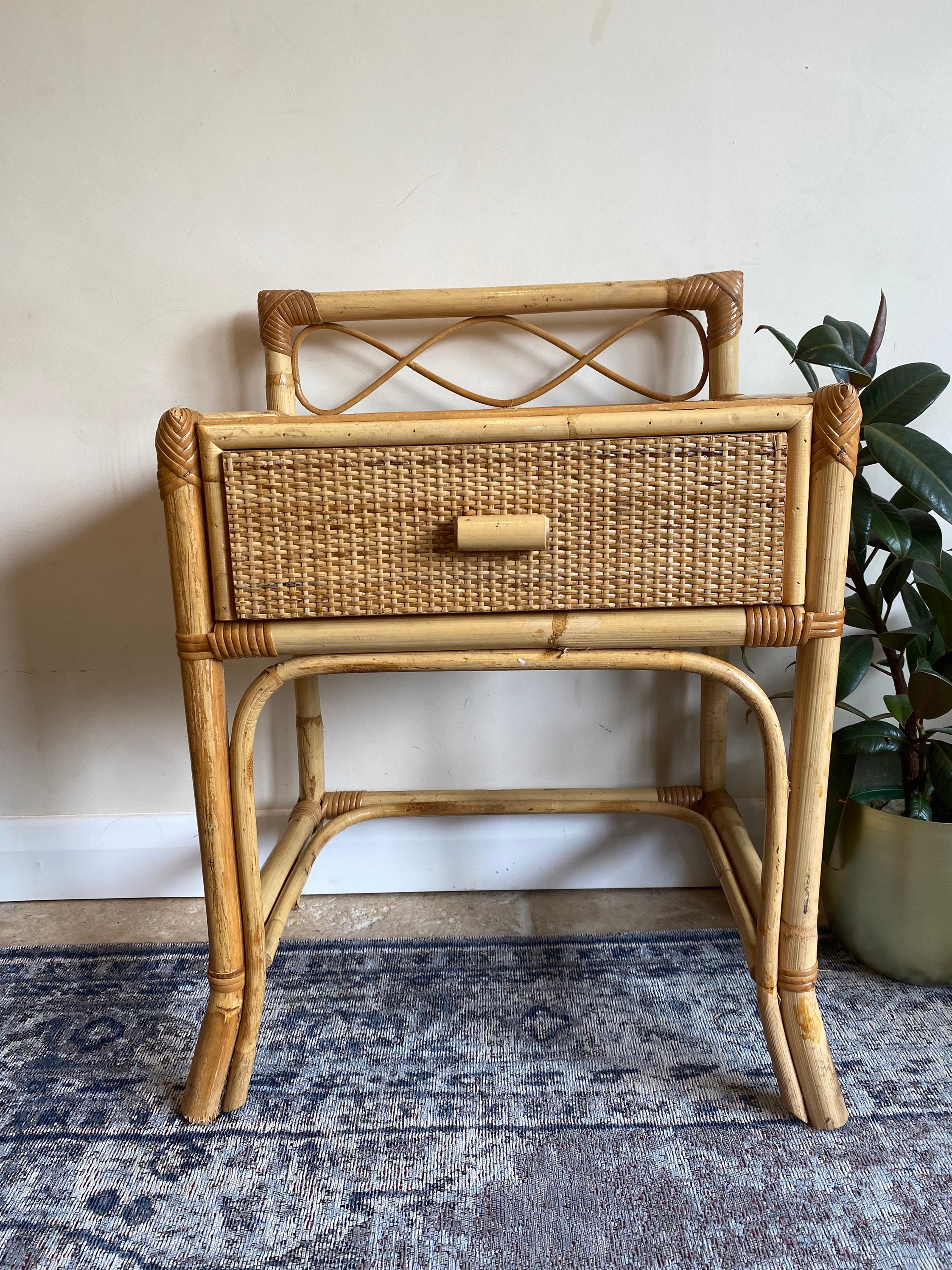 Vintage Bamboo and Wicker Bedside Table Mid Century Etsy
