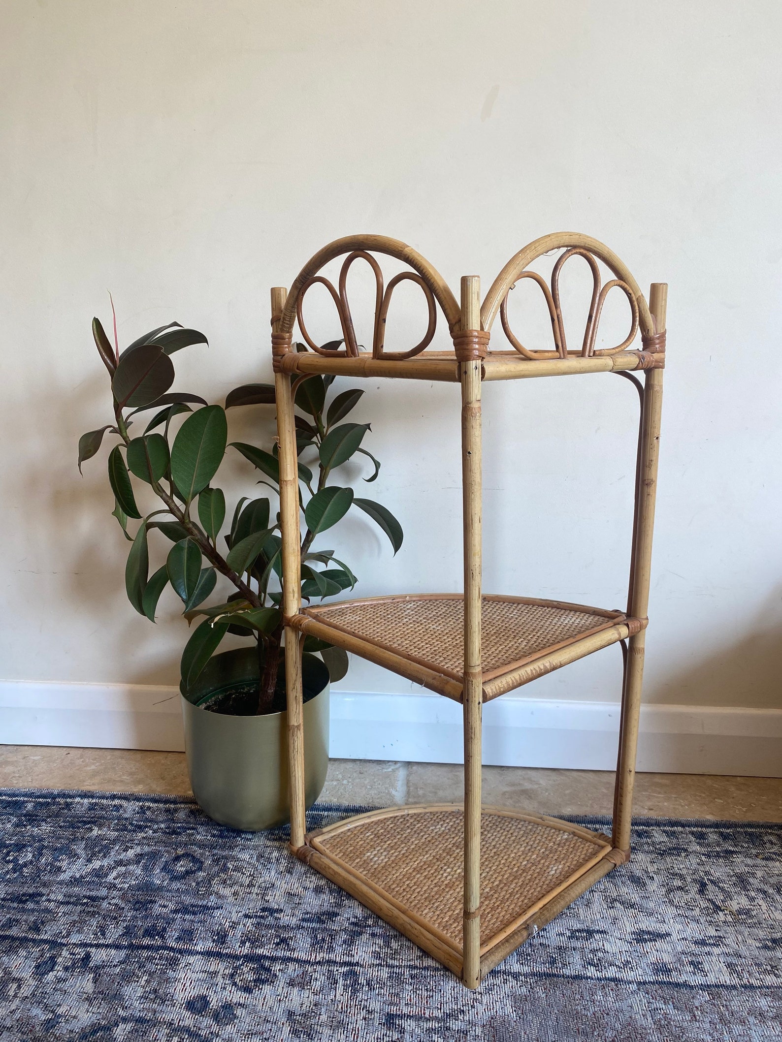 Vintage Bamboo Corner Shelves Mid Century Cane Shelves Etsy