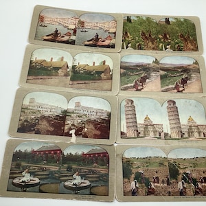 Stéréoscope antique/ Stereoview, lot de 8 cartes de photos diverses