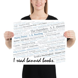 Ich lese verbotene Bücher - 100 verbotene Buchtitel mit Autoren Posterdruck