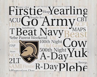 Manta de nube de palabras con el logotipo de los Caballeros Negros del Ejército de West Point (50 x 60 pulgadas) con licencia oficial