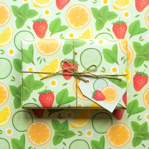 Pimms Wrapping Paper | Pack of 2 Pimms A2 Wrapping Paper With 4 Tags | Recyclable Wrapping Paper | Fruit Stationery | Cocktail Stationery