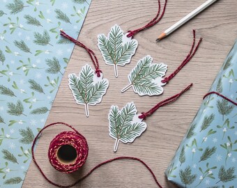 Hand Drawn Pine Recycled Christmas Gift Tags | Pack of 4 Tags With Cotton Twine | Pine | Festive | Winter | Christmas Tree | Gift Wrapping