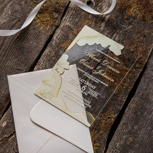 Acrylic Quinceanera Invitation: White Gold Abstract Designe