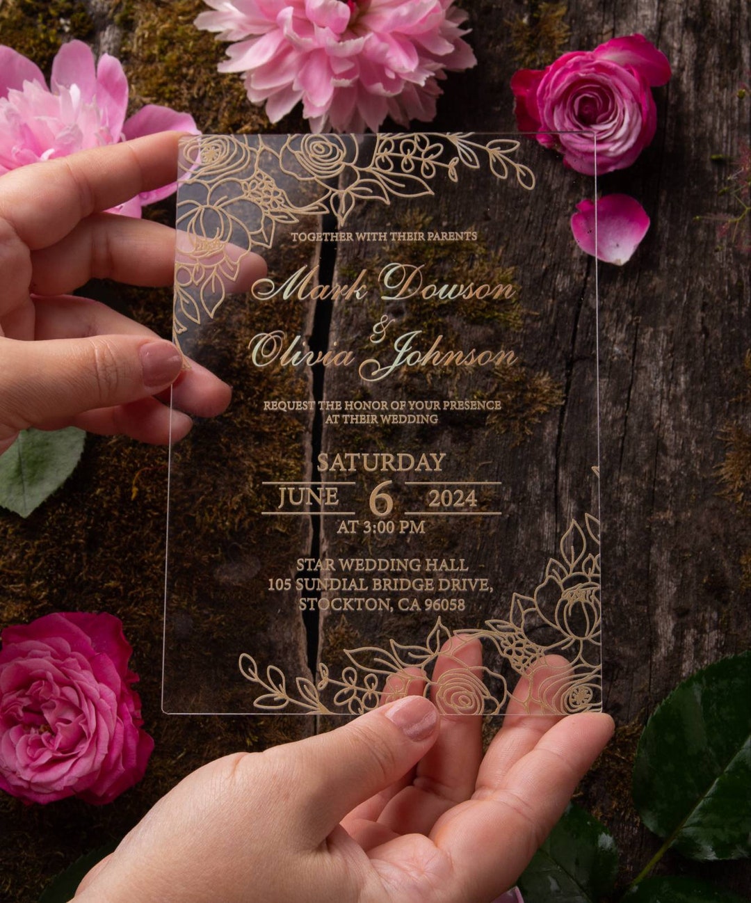 Amazing Design Gold Acrylic Invitations With Envelopes for Etsy