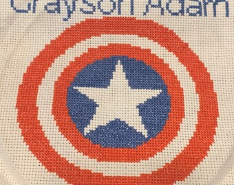 Captain America cross stitch shield - custom name options!