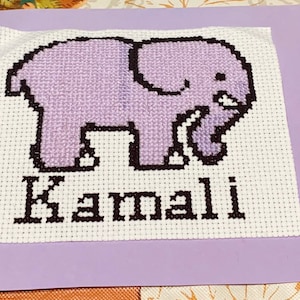 Elephant cross stitch with custom color and name