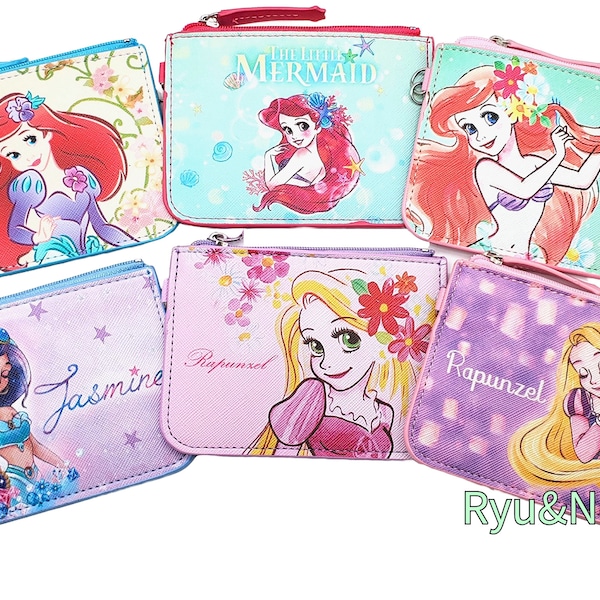 Cute Kawaii Leather Wallet Coin Purse Disne Princess | Jasmine | Aladdi | Rapunze | Tangle | Arie | The Little Mermai