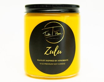 Zulu | 8 oz Jar | Playlist Included | Music Inspired  Premium Soy Candle | Treble And Flame