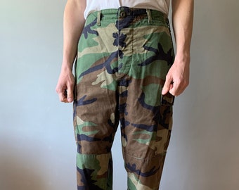 US Army Trousers / Woodland Camo Pants / Hot Weather Trousers / Medium Size