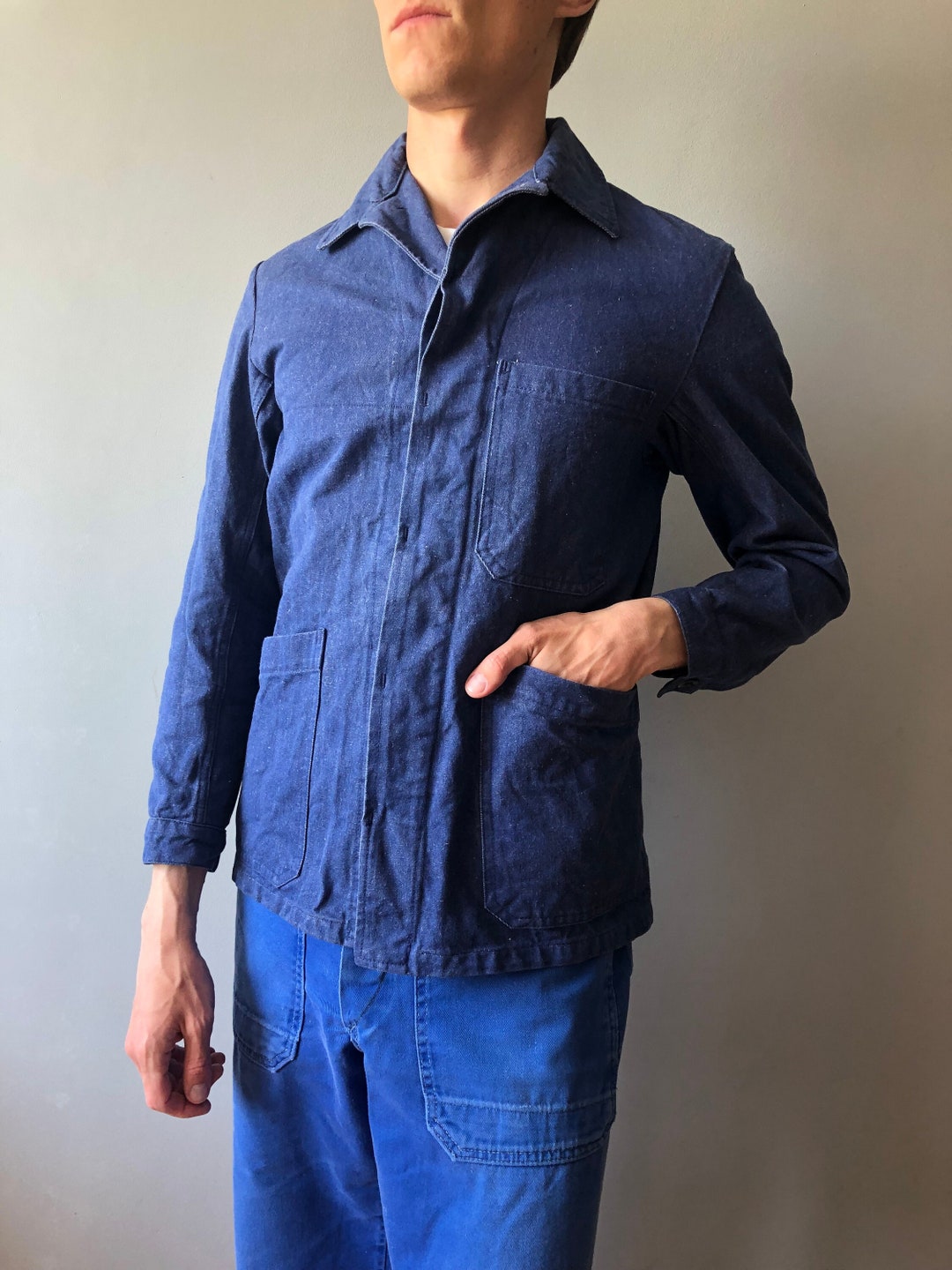ジャケット・アウター VINTAGE euro work jacket French French EU Chore Worker Work Jackets - 100% Cotton - Navy