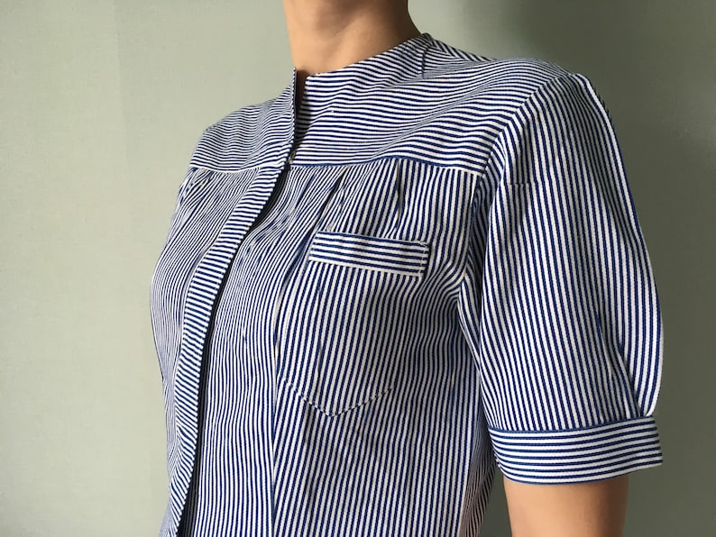 Vintage Nurse Dress Medical Uniform Blue and white stripes