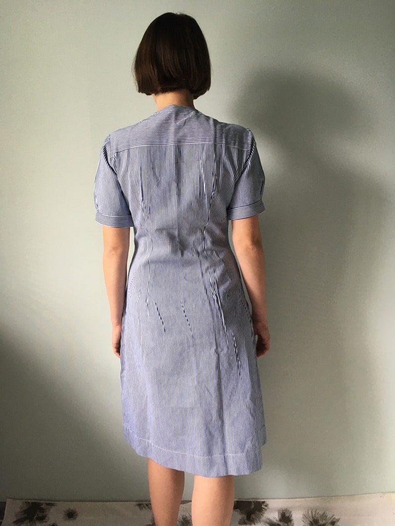 Vintage Nurse Dress Medical Uniform Blue and white stripes