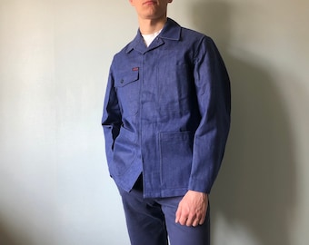 ジャケット・アウター 1960s french work jacket cook jacket French Vintage 1960s Blue Moleskin Work Chore Jacket Size L