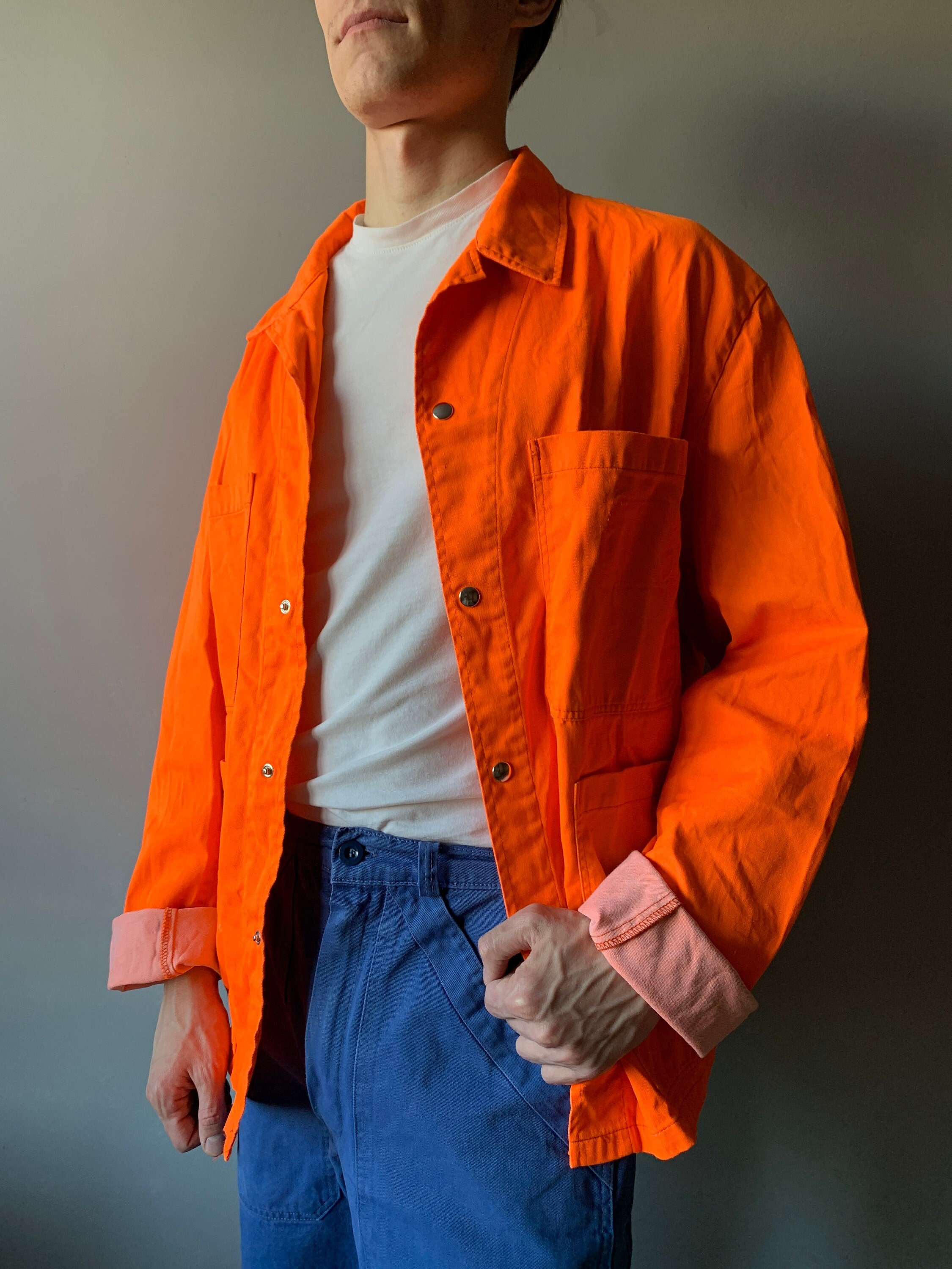 French Work Jacket Bleu de travail French Workwear French Chore Coat Swiss Work Jacket Size L XL
