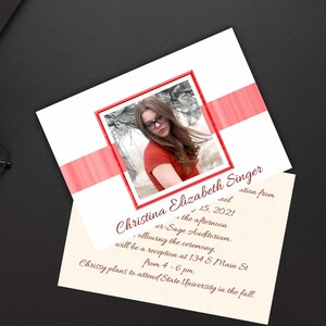 Personalized Photo Graduation Announcement with color stripe, Digital option, Printed option