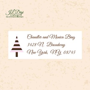 Personalized return address label, Christmas tree, Pink, Brown,