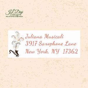 Return address label, Personalized address label, Address labels, return label, Saxophone, music