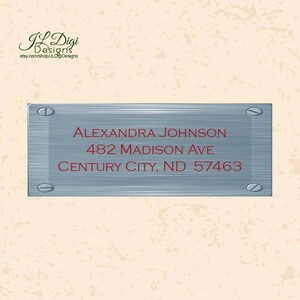 Personalized return address label, Metal