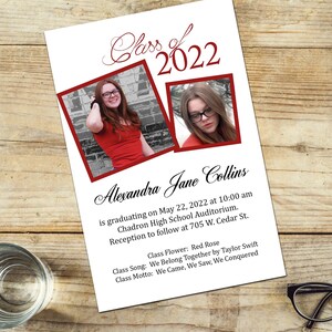 Personalized Photo Graduation Announcement with color frames, Digital option, Printed Option, 2 Photo