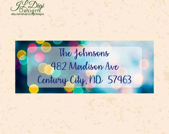 Personalized return address label, Bokeh lights