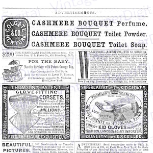 Antike Werbung, viktorianische Zeitschriften-Anzeigen, Korsetts & Cremes, digitaler Download, digital druckbare, Junk Journal Scrapbooking Zubehör