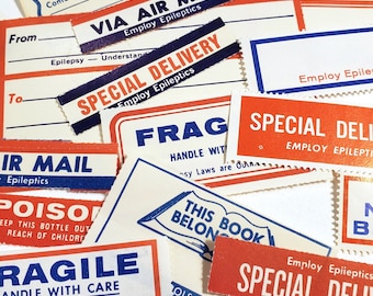 Vintage Airmail Labels, Mailing LABELS, Fragile, Red white and blue, junk journals, collage art supplies, scrapbooking paper, snail mail