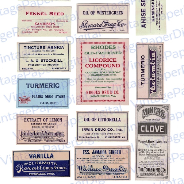 HERBS & Herbal EXTRACTS Antique Apothecary Labels, Digital Download, Digital Printable, journal scrapbooking supplies, Household remedies