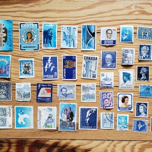 timbres-poste bleus vintage, TOUS DIFFÉRENTS lot de 50 timbres, collage artistique couleur éphémère, utilisé et annulé, hors papier