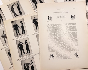 Ju-Jitsu Instruction Pages, Vintage Paper Ephemera, Martial Arts,  junk journal supplies, scrapbooking, collage materials, book pages, 1940