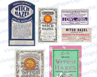 WITCH HAZEL Antique Apotheker Labels, Digitale Download, Digitale Afdrukbare, tijdschrift scrapbooking benodigdheden, Kruiden apotheek labels