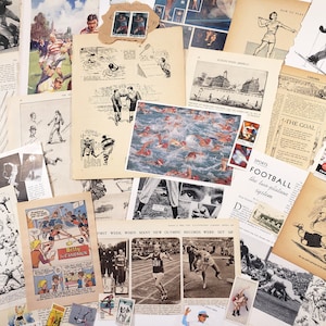 Pack d'éphémères en papier vintage THÈME SPORTIF - plus de 25 pièces, éphémères, journaux indésirables, scrapbooking, livres à succès, fournitures d'art pour collage, Jeux olympiques