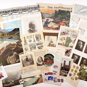vintage CANADA Ephemera, papier vintage de scrapbooking d'histoire du Canada, plus de 25 pièces, éphémères, journal indésirable, fourniture d'art collage, journal de voyage