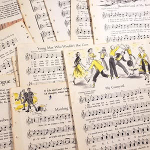 Partitions chansons folkloriques, chansons pour enfants illustrées, documents éphémères en papier vintage, journaux indésirables, scrapbooking, fournitures artistiques pour collage, traditionnel
