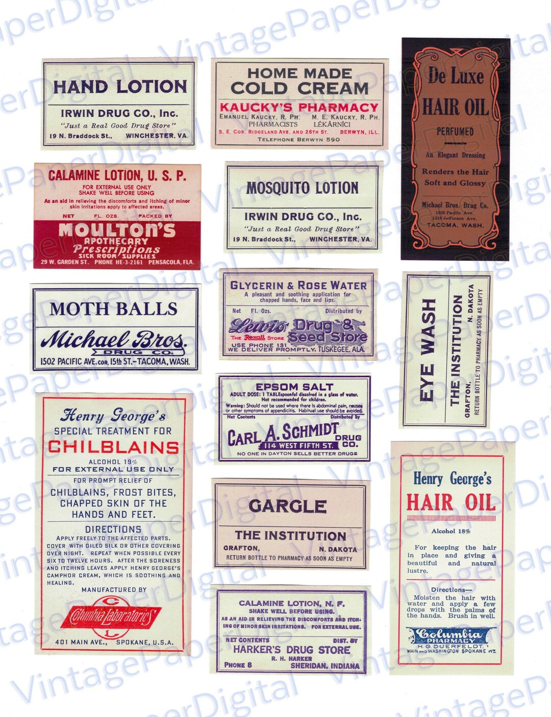 LOTIONS & POTIONS Antique Apothecary Labels, Digital Download, Digital