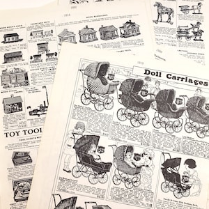 Pages de catalogue de jouets vintage, jouets anciens pour enfants, paquet de papier vintage, REPRO des années 1970, éphémères pour journaux indésirables, scrapbooking, collage art