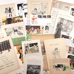 Thème ÉCOLE, illustrations vintage et éphémères, paquet de papier vintage, journaux indésirables, scrapbooking, fournitures artistiques pour collage, enfants, enseignants