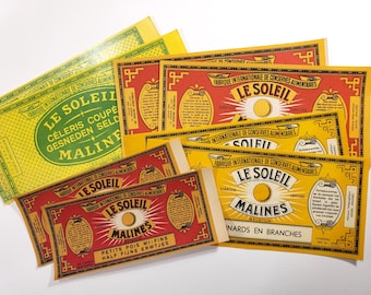 Etiquettes vintage FRANÇAISES Le Soleil, éphémères, étiquettes d'aliments, papier vintage, journaux indésirables, fournitures d'art pour collage, scrapbooking, décoration