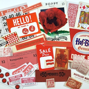RED SMALLS Ephemera - 35 pièces, thème de couleur, journal indésirable, fournitures d'artisanat, collage d'art, fournitures de scrapbooking, pack TRUE Ephemera, carte