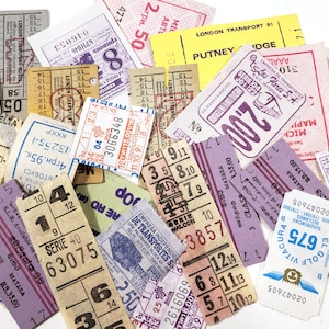 Vintage World Bus TICKETS, Transit Tickets, Ephemera for junk journals, collage art supplies, scrapbooking paper, old paper, foreign travel