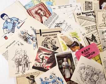 MINI Ephemera Pack - Vintage Paper Ephemera - 50 pieces, Ephemera for junk journals, scrapbooking paper, travel journal, collage art