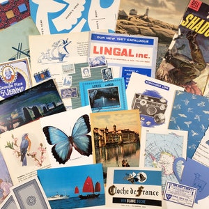 Ephemera vintage BLEU - plus de 25 pièces, thème de couleur, journalisation indésirable, fournitures d'artisanat, collage d'art, fournitures de scrapbooking, TRUE Ephemera